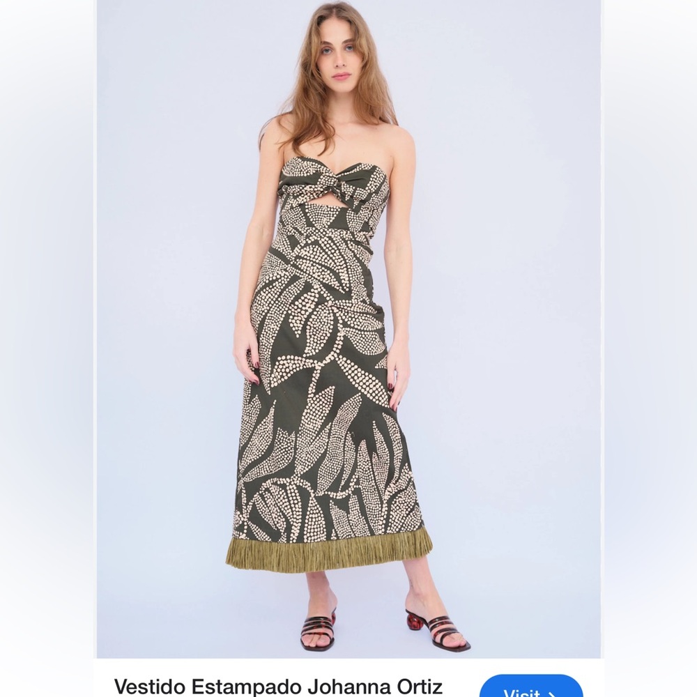 Johanna Ortiz Olive and Cream Strapless Dress
